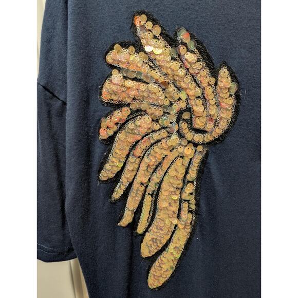 Navy Blue Sequin Glitter Angel Wings Fitted Short Sleeve Maxi Dress Size M - Picture 6 of 10